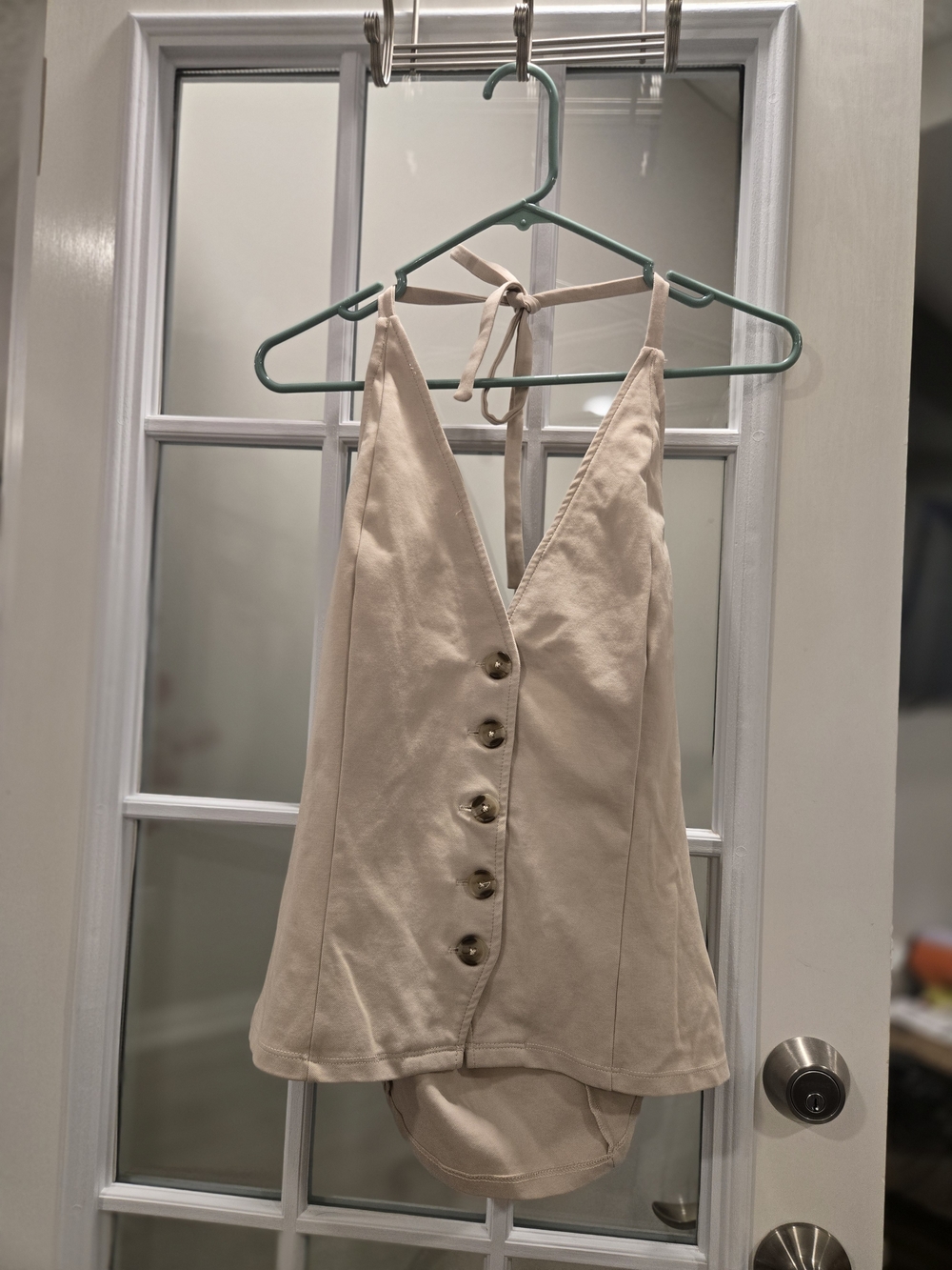 Anthropologie Cream Button-Front Halter Tank